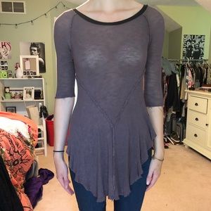 Free People purple sheer quarter length top